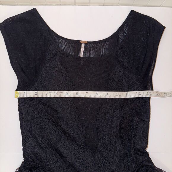 Free People Sheer Lace Mini Dress Black Tiered Flowy Ruffles Whimsigoth sz S - Picture 9 of 15